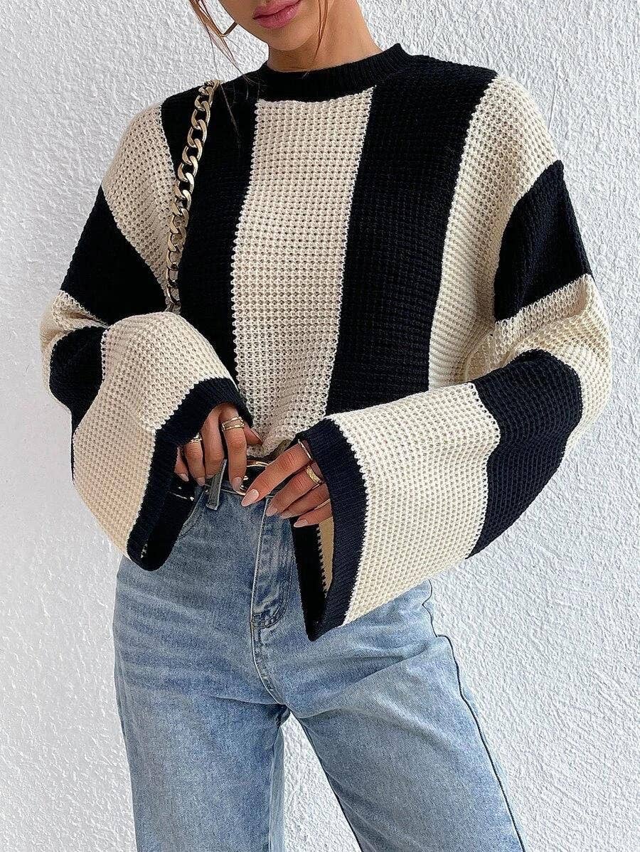 Striped bell 2024 sleeve sweater