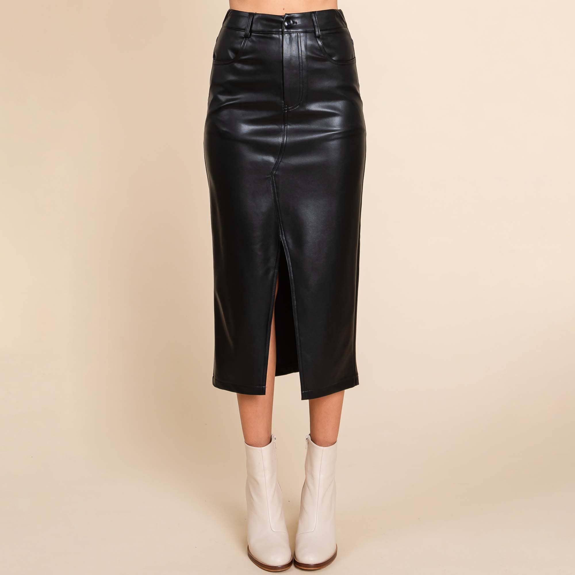 Leather pencil skirt outlet front split