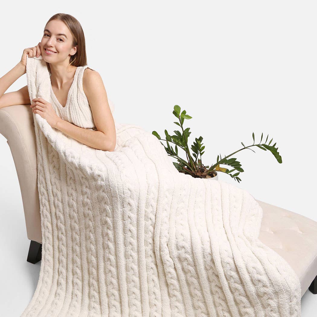 White cable knit discount blanket