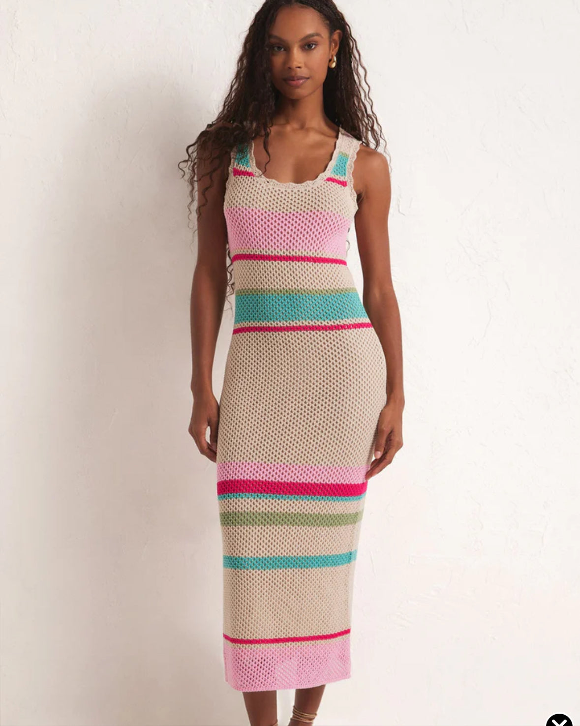 Ibiza Stripe Crochet Sweater Midi Dress