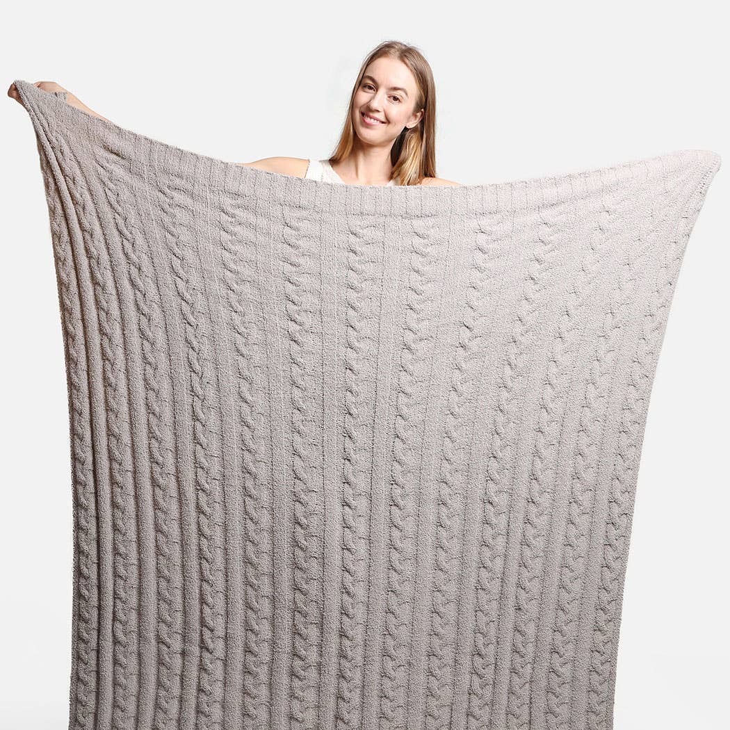 Grey cable knit online throw blanket