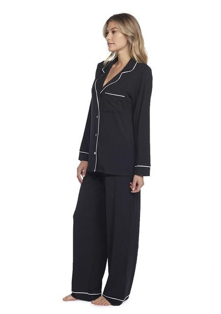 luxe milk jersey piped pajamas - black